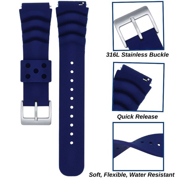 Blue Silicone Diver Replacement Watch Strap - Picture 2 of 5